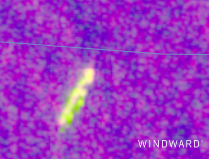 SAR imagery placed the vessel directly on the cable route on August 8, 2026, at 21:42 UTC. Source: Windward Remote Sensing Intelligence.