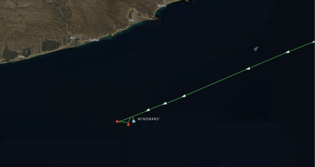 SIBU 1's approximate location at the point of hijacking. Source: Windward Maritime AI™ Platform.
