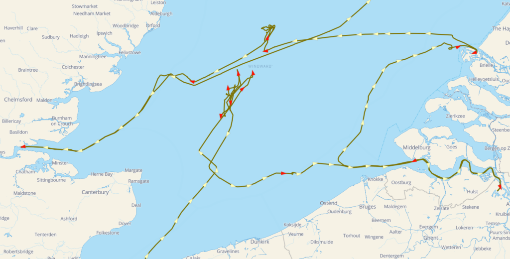 The vessel’s European port call sequence, June 2025. Source: Windward Maritime AI™ Platform.